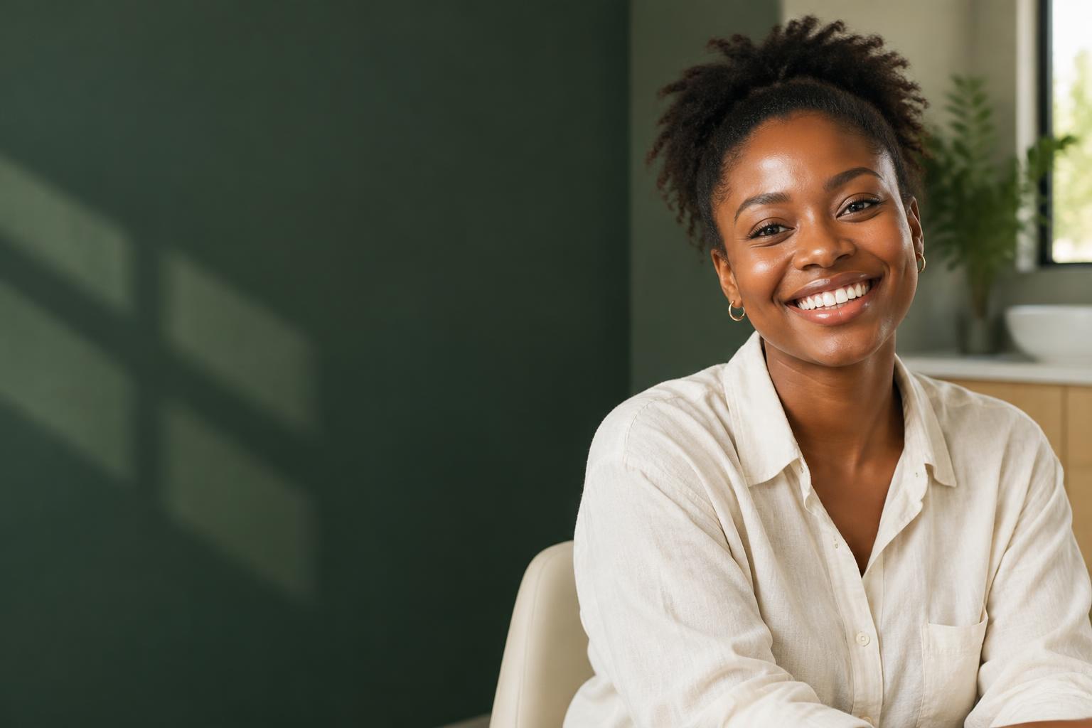 A woman sharing a bright, natural smile